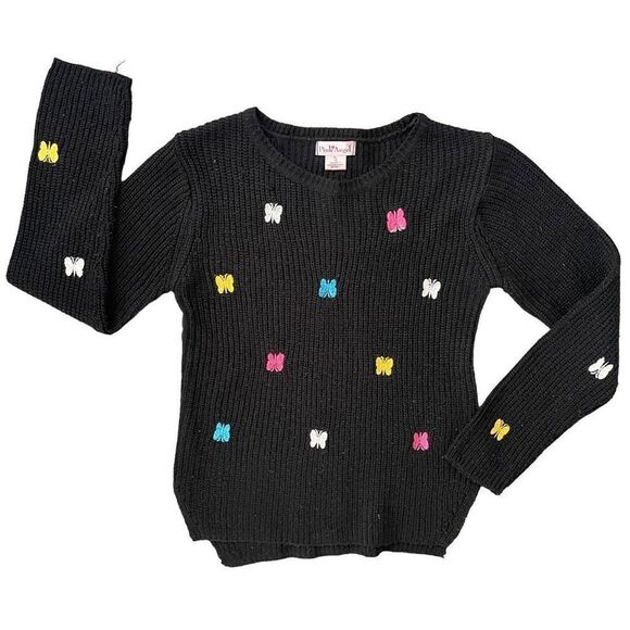 Pink Angel Girl’s Embroidered Colorful Butterfly Knit Pullover Sweater XL 16 - Picture 1 of 12
